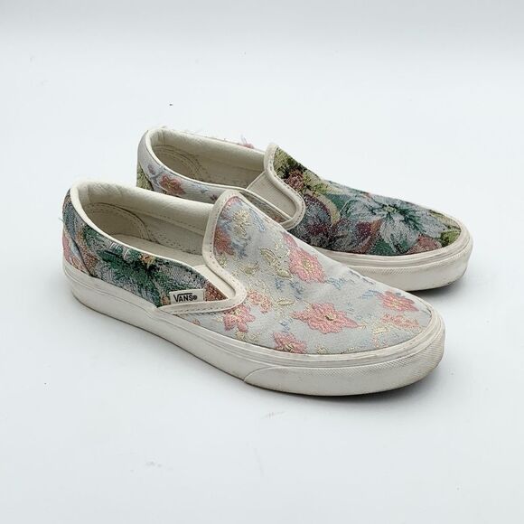 Vans Women's Floral Canvas Slip-On Sneakers - Pink and blue floral mixed media - Picture 1 of 12